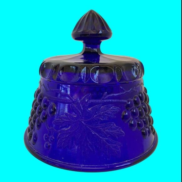 Vtg Mosser Glass Cobalt Blue Grape & Leaf Pattern Butter Dish Cover Only No Base - Picture 4 of 11